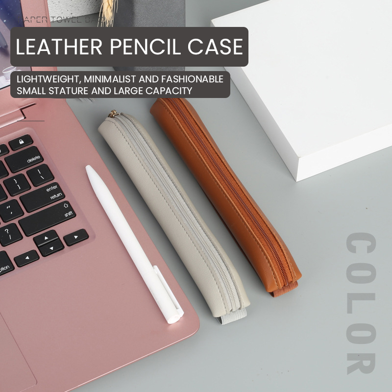 Leather Work Notebook - ジッパー付き鉛筆スリーブ付きPUレザーペンホルダー、ゴムバンド付きファウンテンケース、オフィスノートブックプランナー、ジャーナルメモ帳