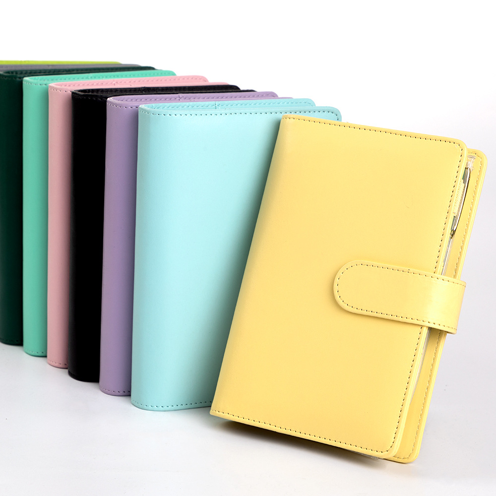 Leather Work Notebook - A6マカロンPUレザーバインダーノートブック、ジッパーポーチ付き、ジャーナル用