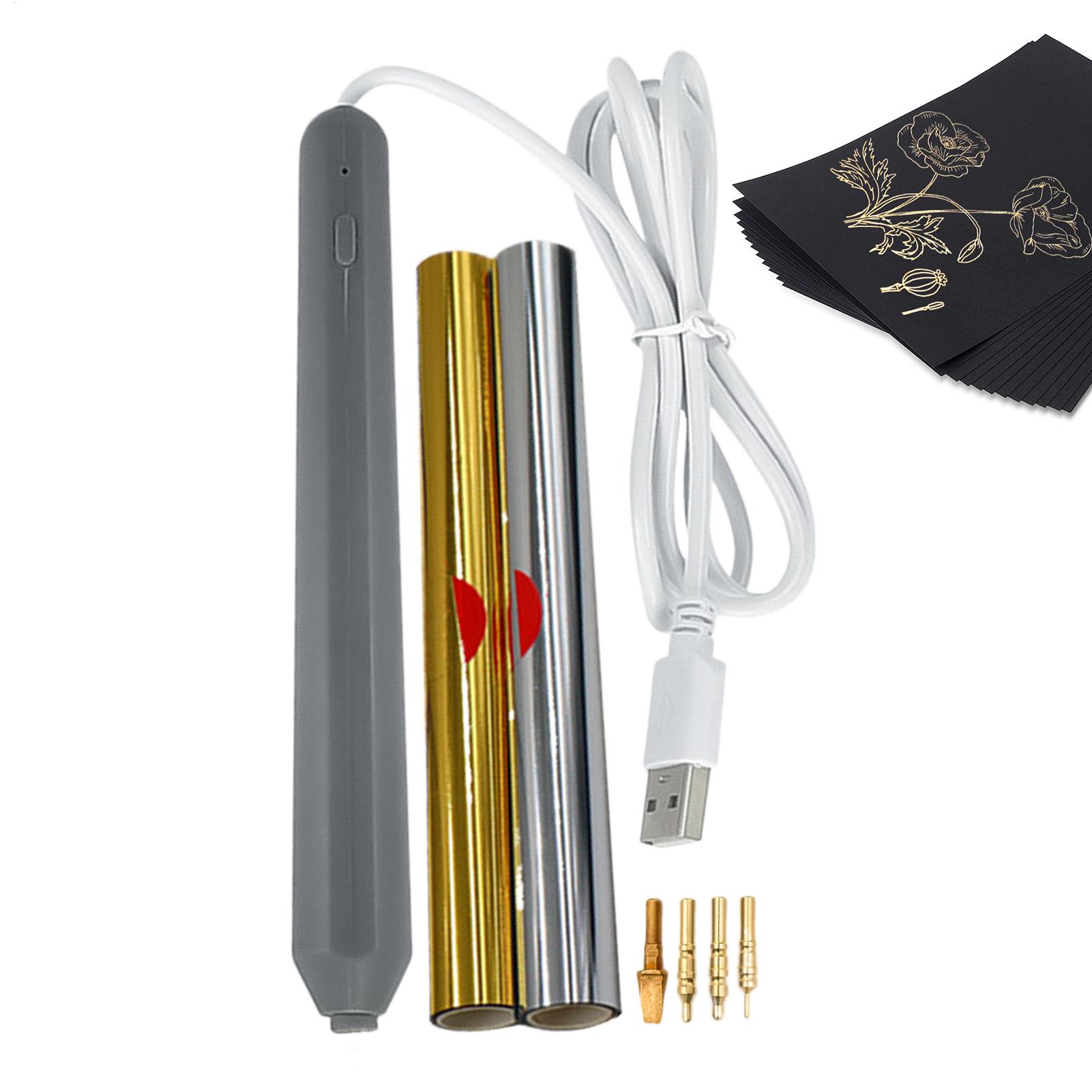 Leatherwork Tool Kit - ホットフォイルペンスタンピングツール 4つの金属チップ付き ゴールドフォイルスタンピングキット スクラップブッキング、革細工、図面作成、カード作成用