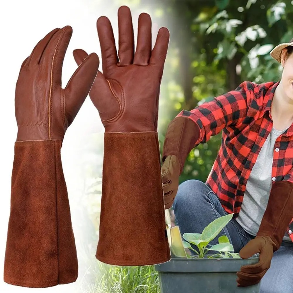 Youtube Leatherwork - ロングチューブガーデニング安全作業用手袋革製通気性ガントレット剪定用手袋ガーデン工業用保護作業用手袋
