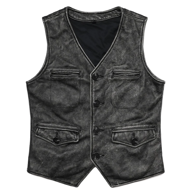 Leather Work Vest For Men - 本革のメンズヴィンテージベスト,天然牛革の作業服,スリムなノースリーブジャケット,サファリスタイル