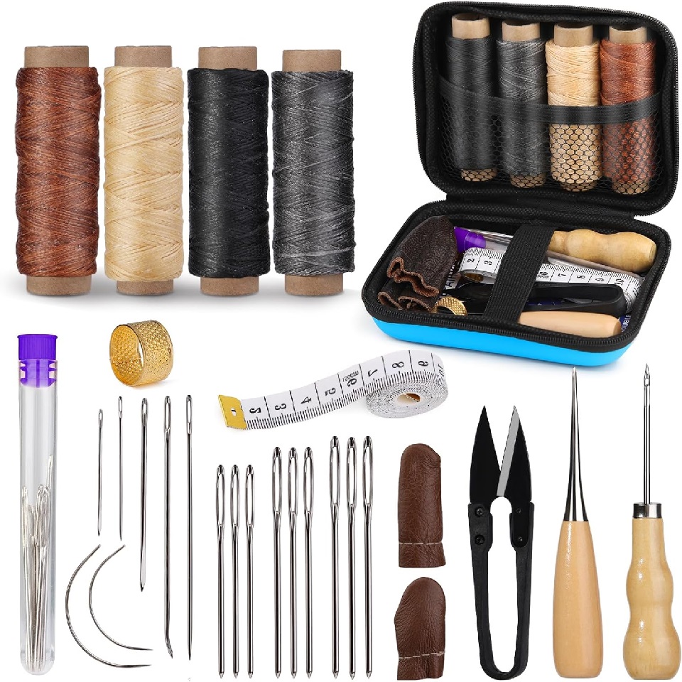 Leatherwork Tool Kit - BUDDUR 革縫製ツールキット ワックス糸と針千枚通しプロフェッショナル DIY 革手作りクラフトアクセサリーツールセット