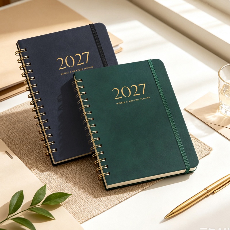 Leather Work Notebook - A5 PUレザー 2027年 ウィークリー・マンスリープランナー アジェンダノートブック 月間インデックスタブ付き