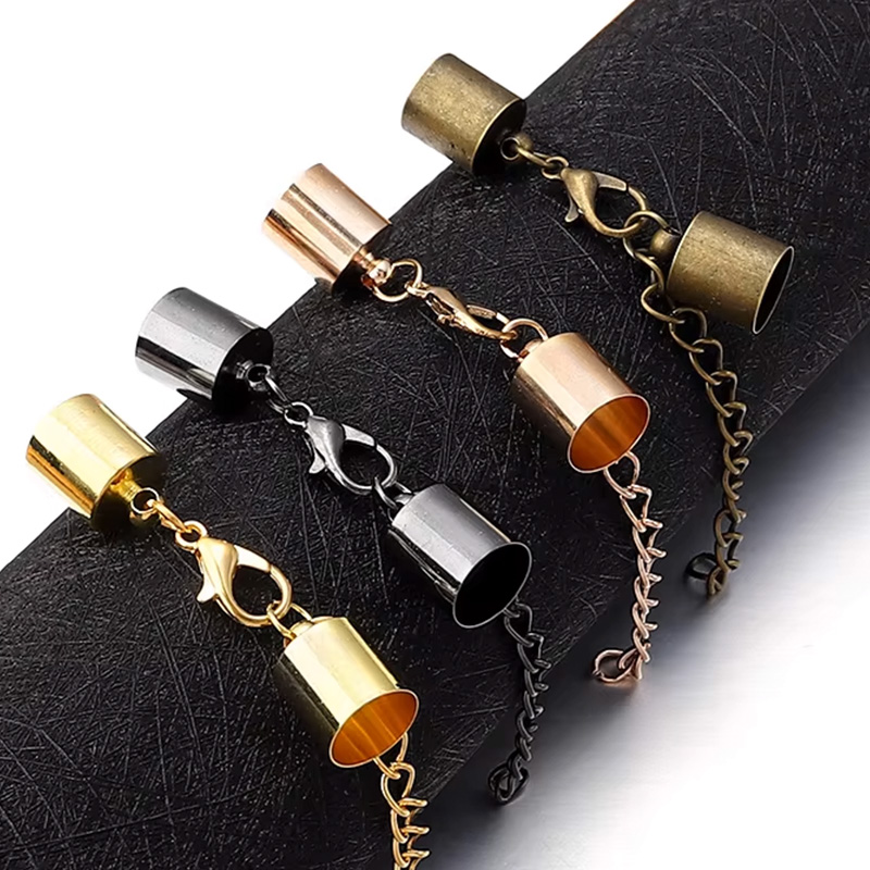 Leatherwork Diy - 10 セット革コードエンドキャップロブスタークラスプ延長チェーンジュエリー作成 DIY ブレスレットネックレスコネクタアクセサリー