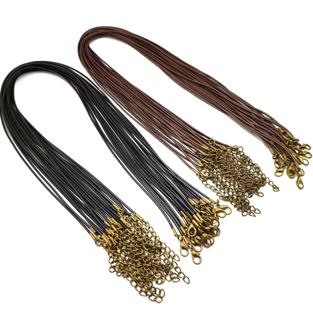 Leatherwork Diy - 20 個 45 センチメートルブラウンワックスネックレスコードブロンズチェーンロブスタークラスプ付き DIY ブレスレットペンダントジュエリー作成ビーズ供給用