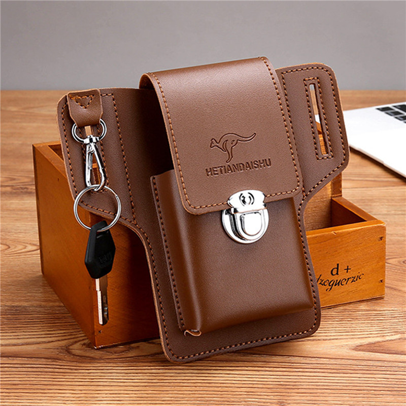 Leatherwork Fasteners - 男性用携帯電話ベルトバッグ、携帯電話ループホルスター、携帯電話ポーチ財布、高品質多機能PUレザー携帯電話ケース