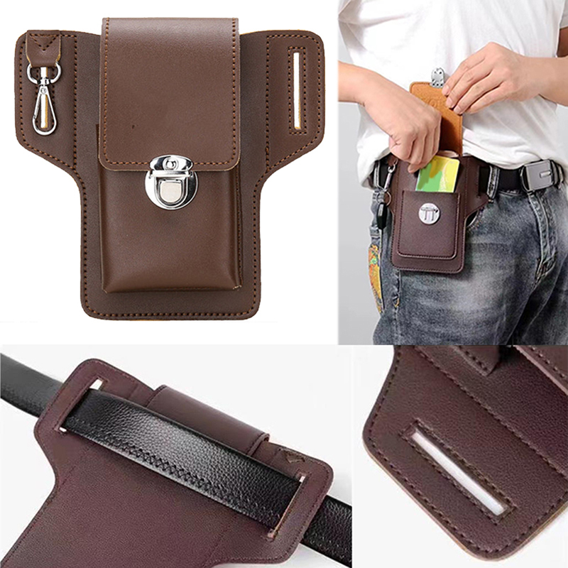 Leatherwork Wallet - 男性用多機能合成皮革ウエストバッグ、携帯電話財布、屋外旅行、スポーツbumポーチ、ファッション