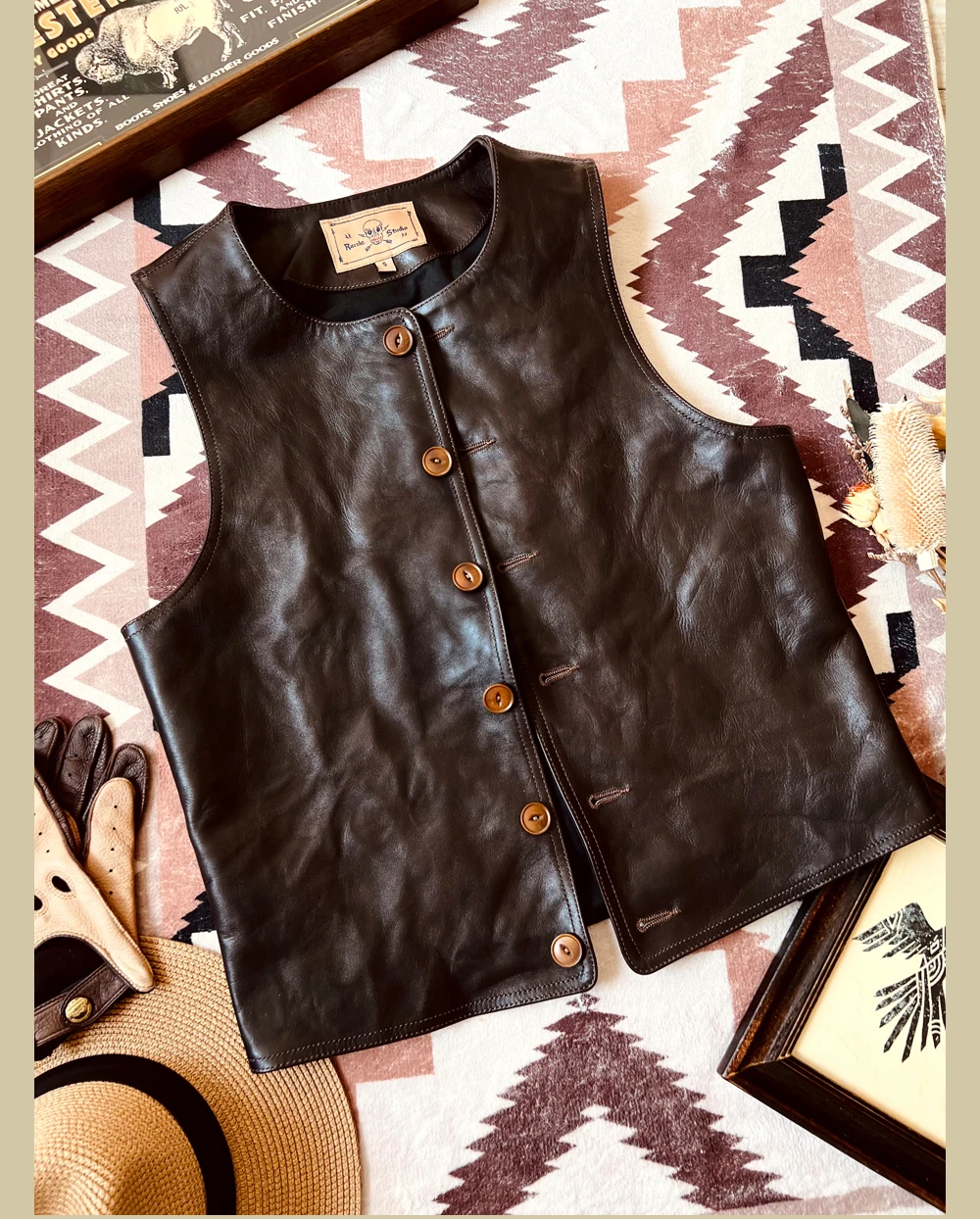 Leather Work Vest For Men - 男性用日本のヴィンテージレザーベスト,スリムフィット,牛革,フラットワーク,クラシックなカジュアルレザークロス,2010年代,送料無料