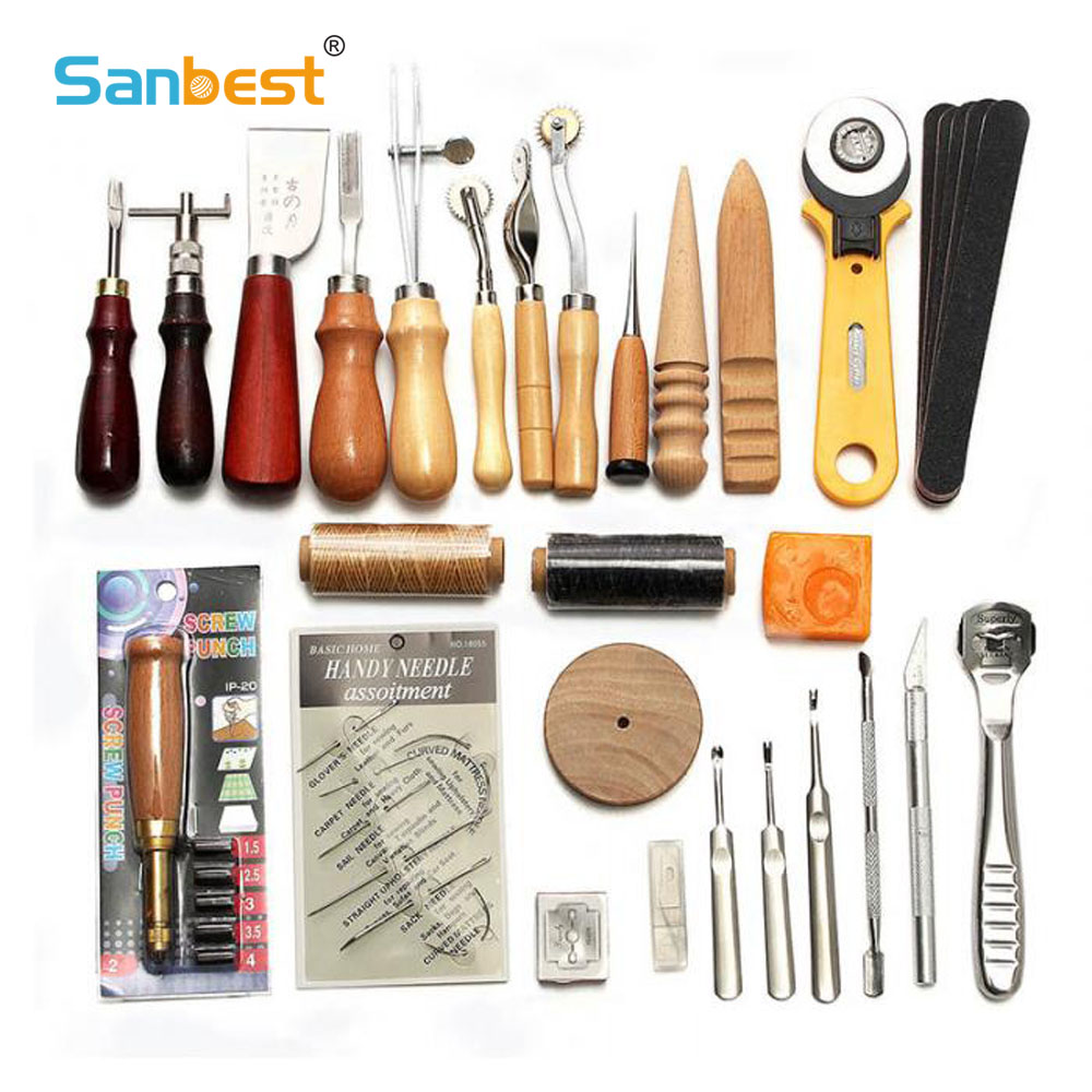 Leatherwork Hole Punch - Sanbest-プロのレザークラフトツールキット,手縫い,穴カービングパンチ,サドルセット,日曜大工アクセサリー