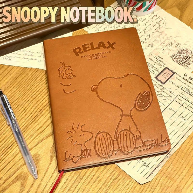 Leather Work Notebook - ヴィンテージ スヌーピー A5 レザーノートブック かわいいエンボス加工カバー ジャーナル