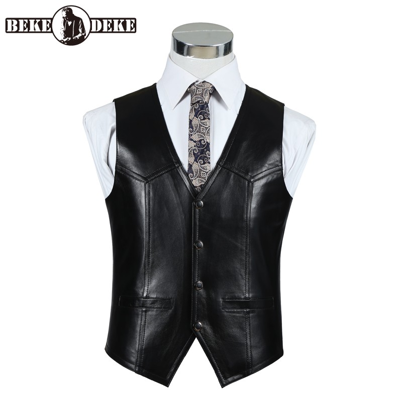 Leather Work Vest For Men - 本革シープスキンベスト男性ブラウンビジネスワークジャケットノースリーブチョッキ春スリムオートバイベスト男性スーツベスト