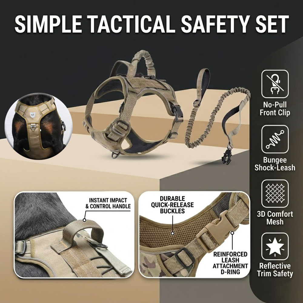 Leather Work Vest For Men - 戦術犬用ハーネス、ノープル調整可能な軍用作業犬用ベスト、小型犬、中型犬、大型犬用リードセット付き