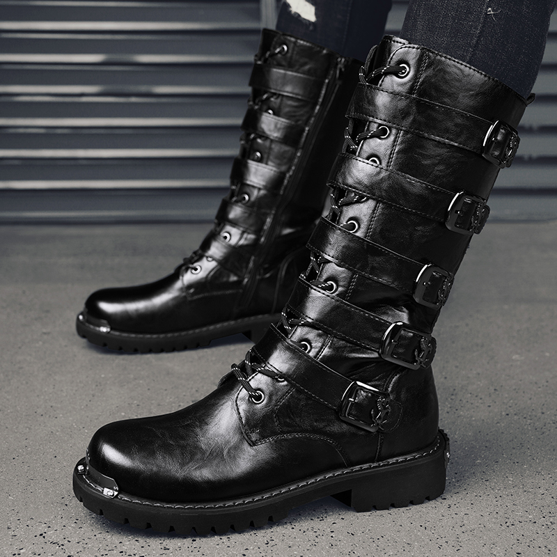 クラシックブラックロングチューブサイドジッパーワークブーツ、 - Youtube Leatherwork のレビューと価格