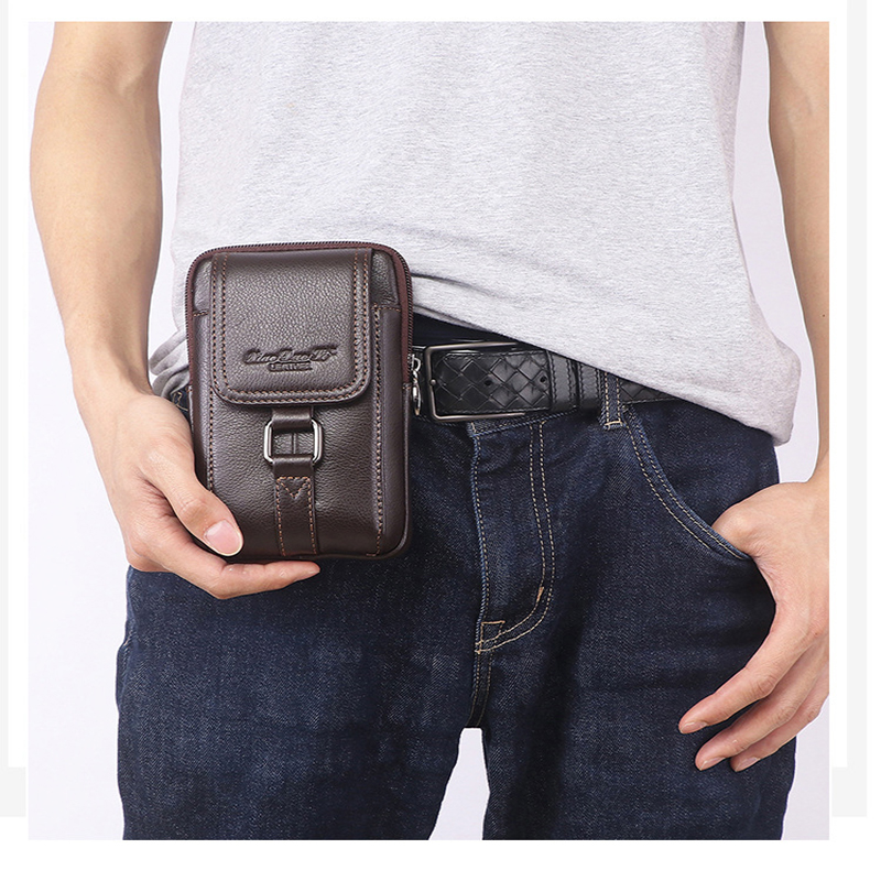 男性用本革ファニーパック,携帯電話ケース,ウエスト,カジュア - Leatherwork Fasteners のレビューと価格