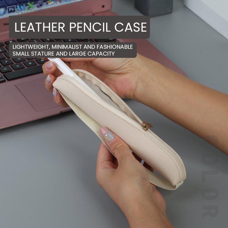ジッパー付き鉛筆スリーブ付きPUレザーペンホルダー、ゴムバン - Leather Work Notebook のレビューと価格