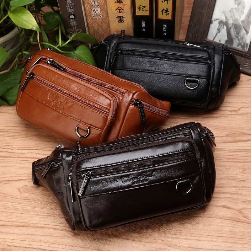 男性ウエストファニーバッグスリングチェストバッグ本革カジュア - Leatherwork Fasteners のレビューと価格