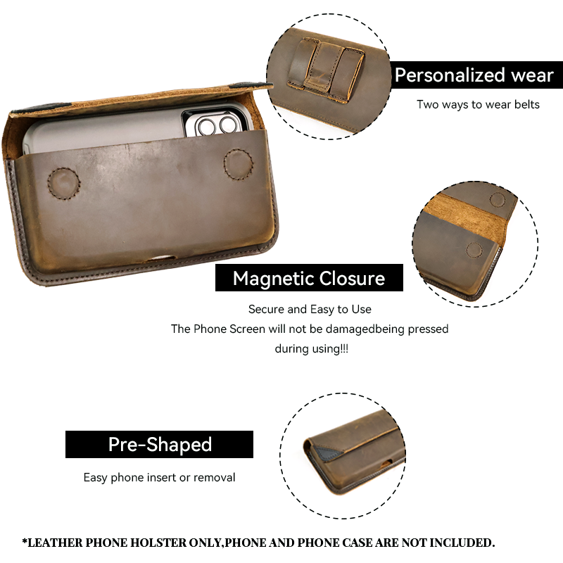 男性用本革ベルト付きバッグ,フラップケース,カジュアル,ベル - Leatherwork Fasteners のレビューと価格