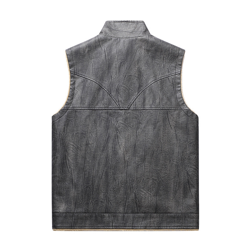 秋冬新作プラッシュPUレザーベストメンズアウトドアスポーツウ - Leather Work Vest For Men のレビューと価格