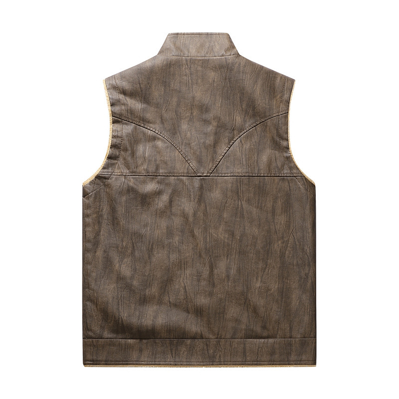 秋冬新作プラッシュPUレザーベストメンズアウトドアスポーツウ - Leather Work Vest For Men のレビューと価格