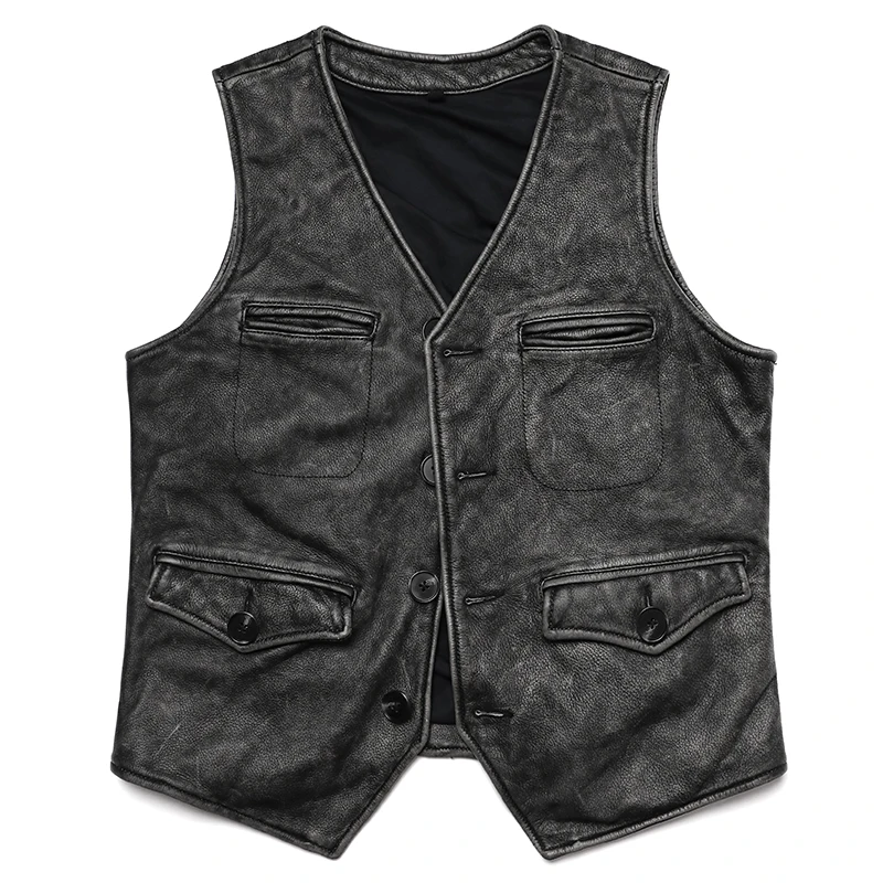 本革のメンズヴィンテージベスト,天然牛革の作業服,スリムなノ - Leather Work Vest For Men のレビューと価格