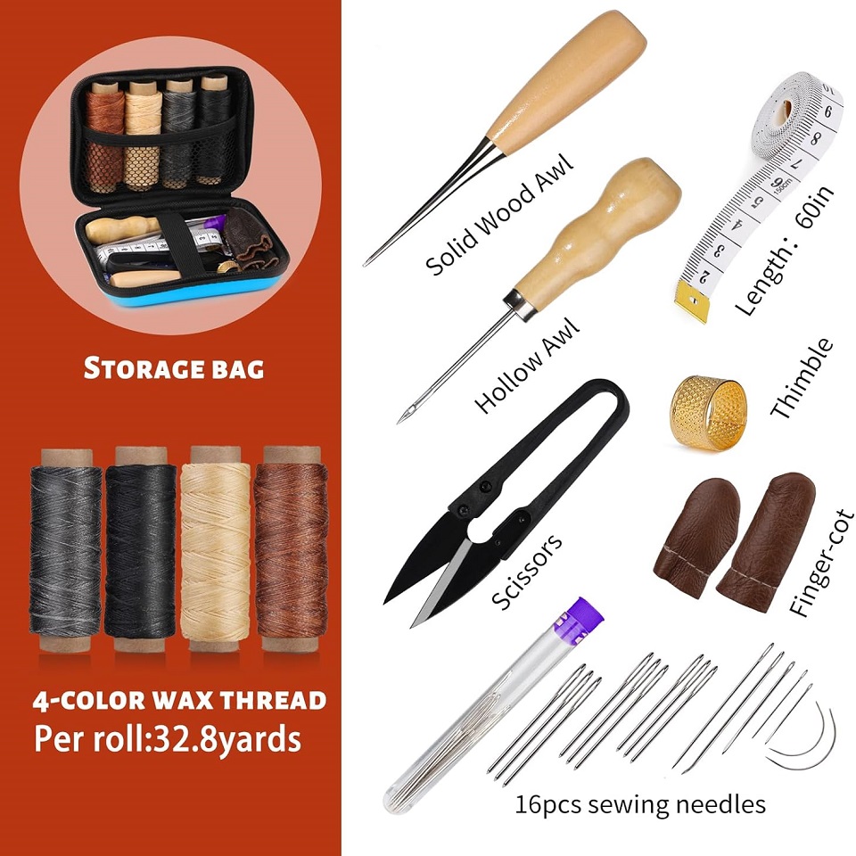 BUDDUR 革縫製ツールキット ワックス糸と針千枚通しプロ - Leatherwork Tool Kit のレビューと価格