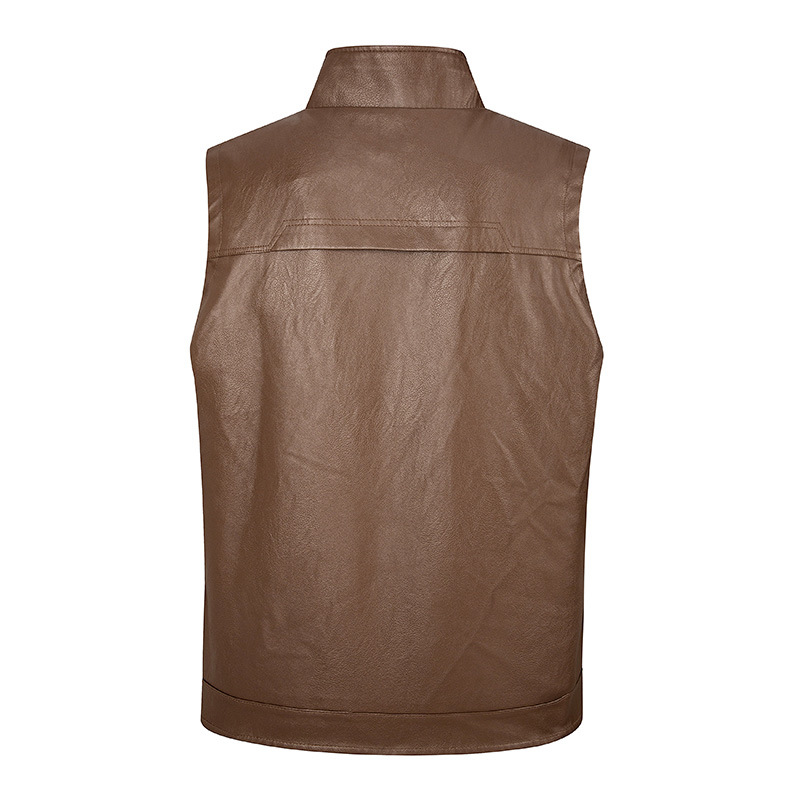 メンズレザーベスト、薄手スタンドカラーベスト、メンズアウトド - Leather Work Vest For Men のレビューと価格