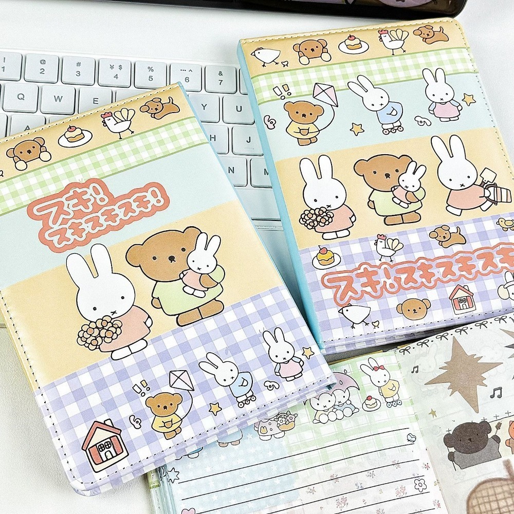 ミッフィーウサギのコラージュノートブックかわいい塗装レザーカ - Leather Work Notebook のレビューと価格