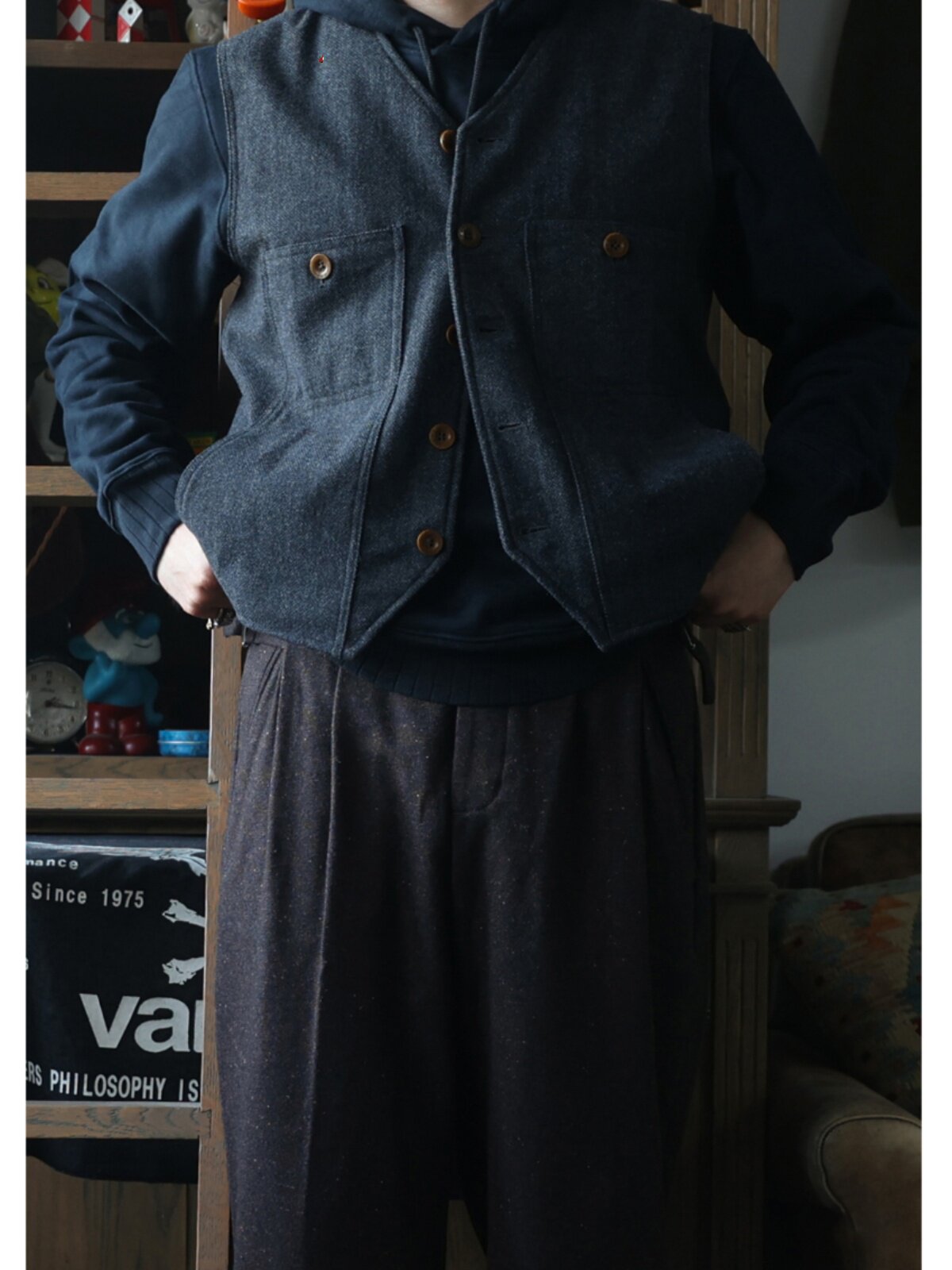 Secondorder FW24 ヴィンテージウールワークベ - Leather Work Vest For Men のレビューと価格