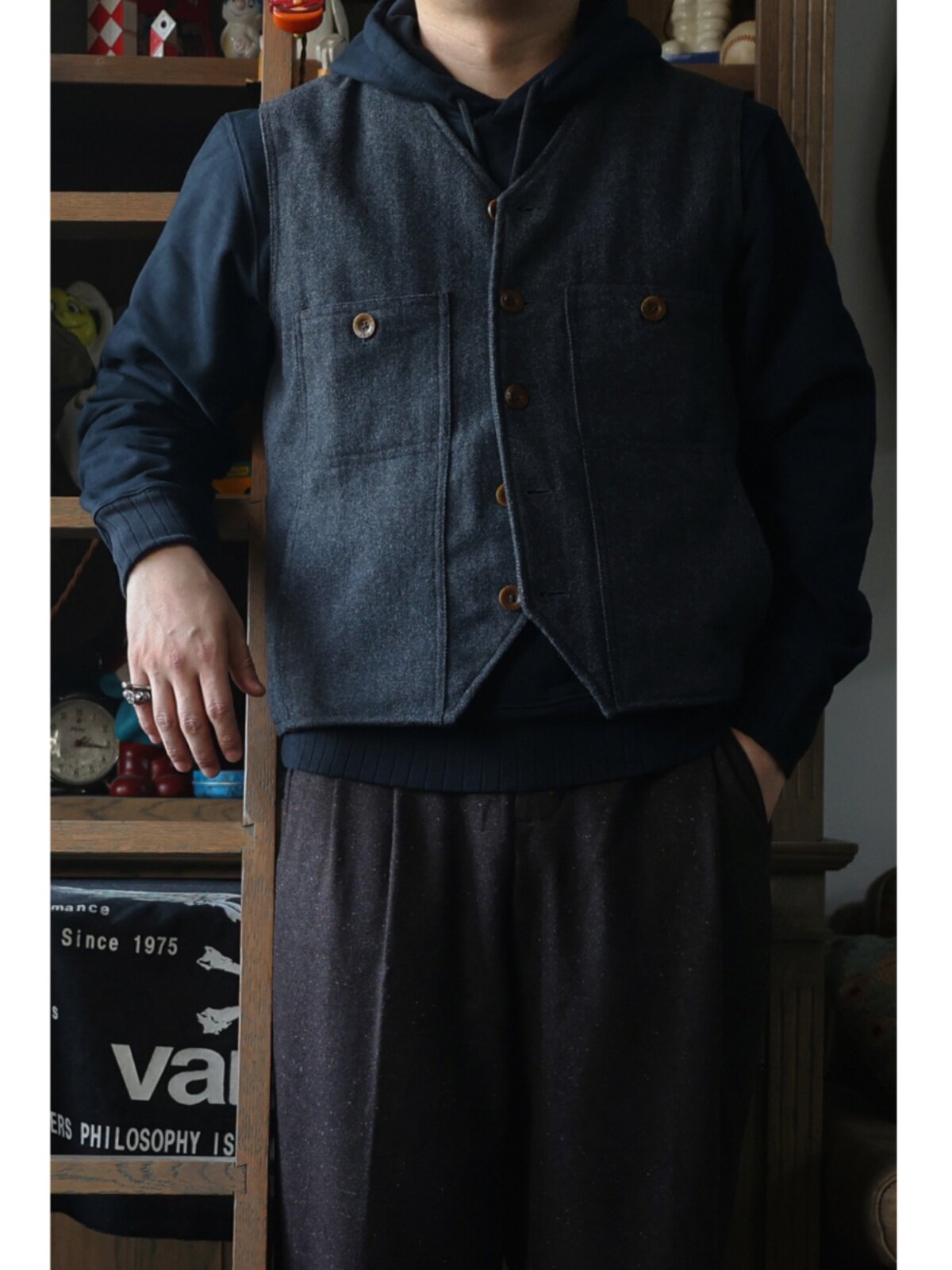 Secondorder FW24 ヴィンテージウールワークベ - Leather Work Vest For Men のレビューと価格
