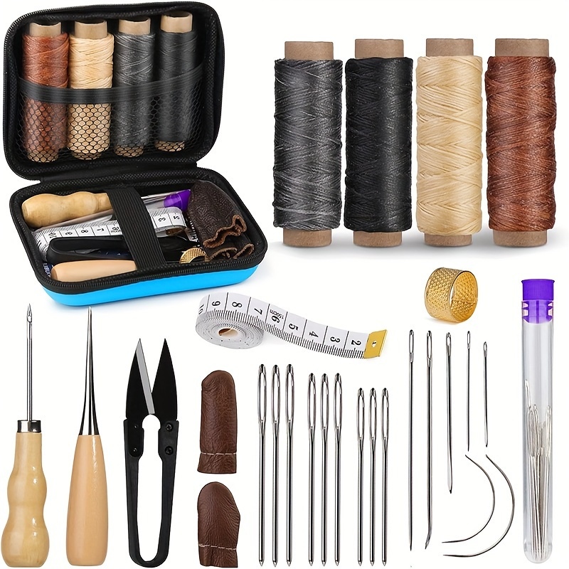 [革作業キット] 革縫製キット、大きな目針、ワックス糸、革張 - Leatherwork Tool Kit のレビューと価格