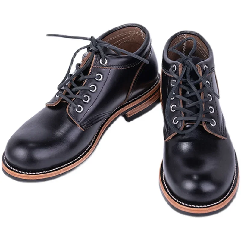 男性用ブラックティーコア牛革ワークブーツ,耐摩耗性,丸いつま - Youtube Leatherwork のレビューと価格