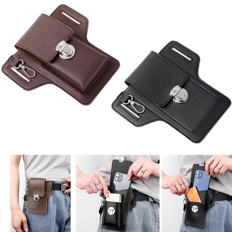 男性用多機能合成皮革ウエストバッグ、携帯電話財布、屋外旅行、 - Leatherwork Wallet のレビューと価格
