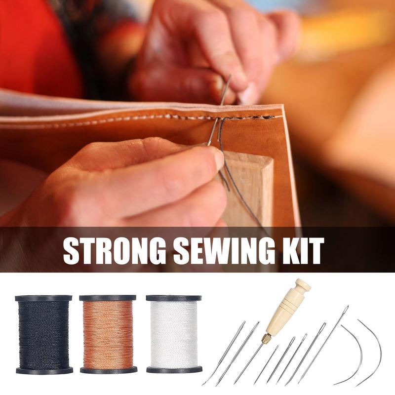 革ステッチキット,レザーソーイングツール,ミシン糸,針,ソフ - Leatherwork Tool Kit のレビューと価格