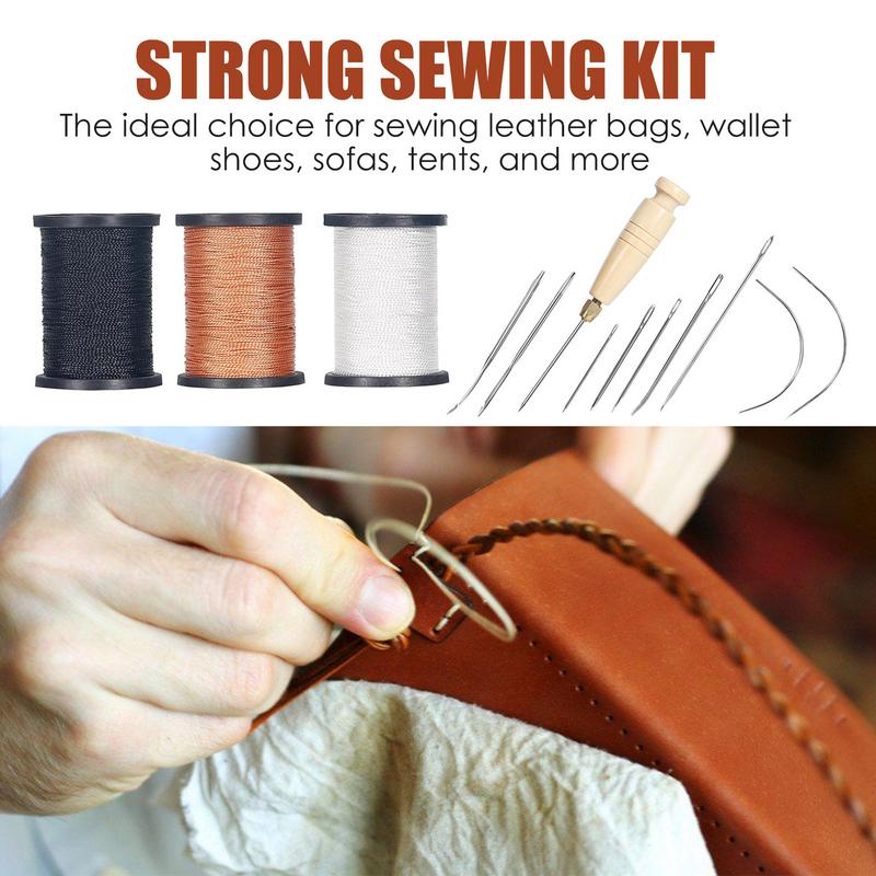 革ステッチキット,レザーソーイングツール,ミシン糸,針,ソフ - Leatherwork Tool Kit のレビューと価格