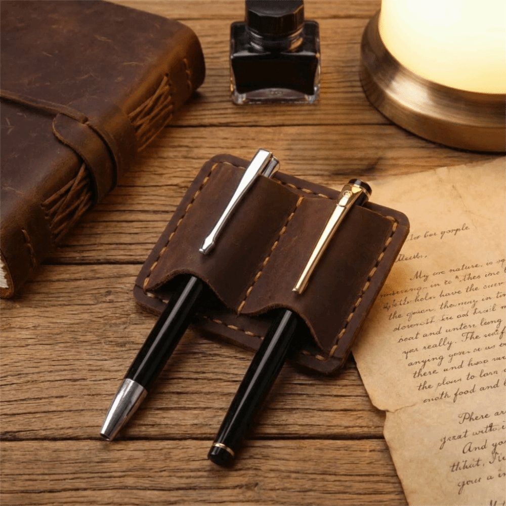 ダブルヴィンテージレザーペンループホルダー エレガントな手作 - Leather Work Notebook のレビューと価格