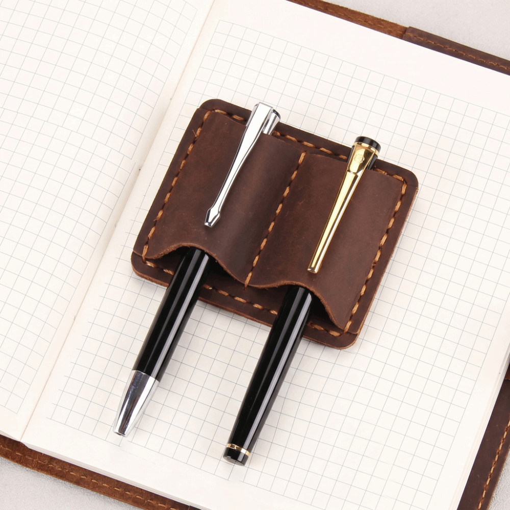ダブルヴィンテージレザーペンループホルダー エレガントな手作 - Leather Work Notebook のレビューと価格