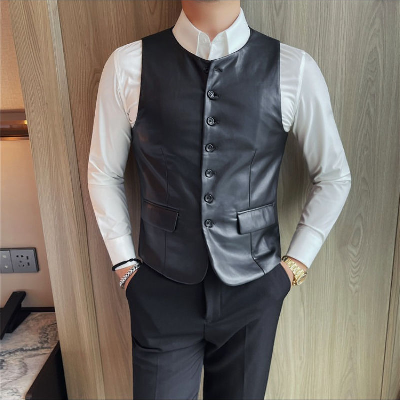 2025年秋 メンズカジュアルレザーベスト スリムフィット  - Leather Work Vest For Men のレビューと価格