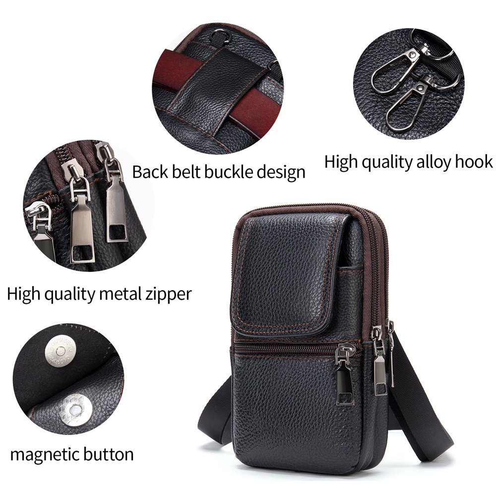 多用途カジュアルクロスボディバッグ、レトロ本革携帯電話ウエス - Leatherwork Fasteners のレビューと価格
