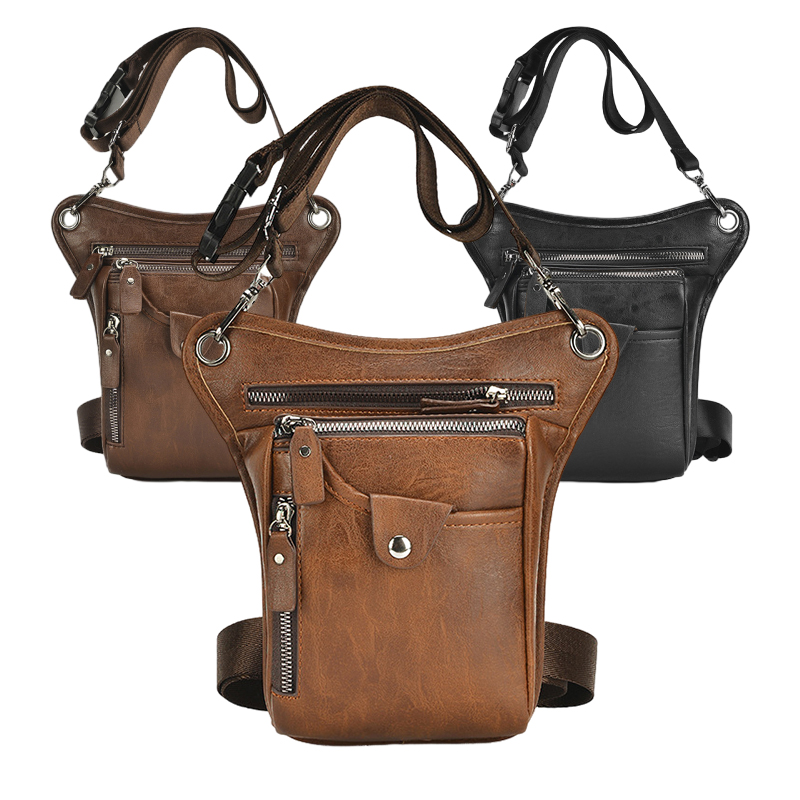 ヴィンテージPUレザーウエストパックドロップレッグバッグ男女 - Leatherwork Fasteners のレビューと価格