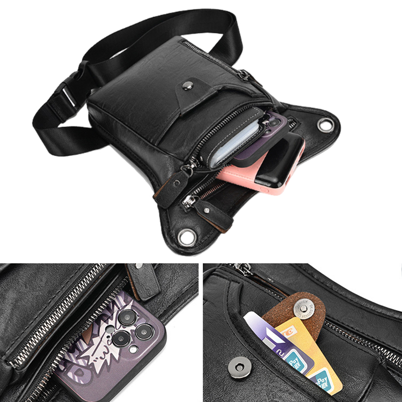 ヴィンテージPUレザーウエストパックドロップレッグバッグ男女 - Leatherwork Fasteners のレビューと価格