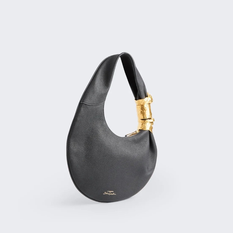 デザイナー高級スフレバッグ女性用ブラックグレインレザーフェイ - Leatherwork Hardware のレビューと価格
