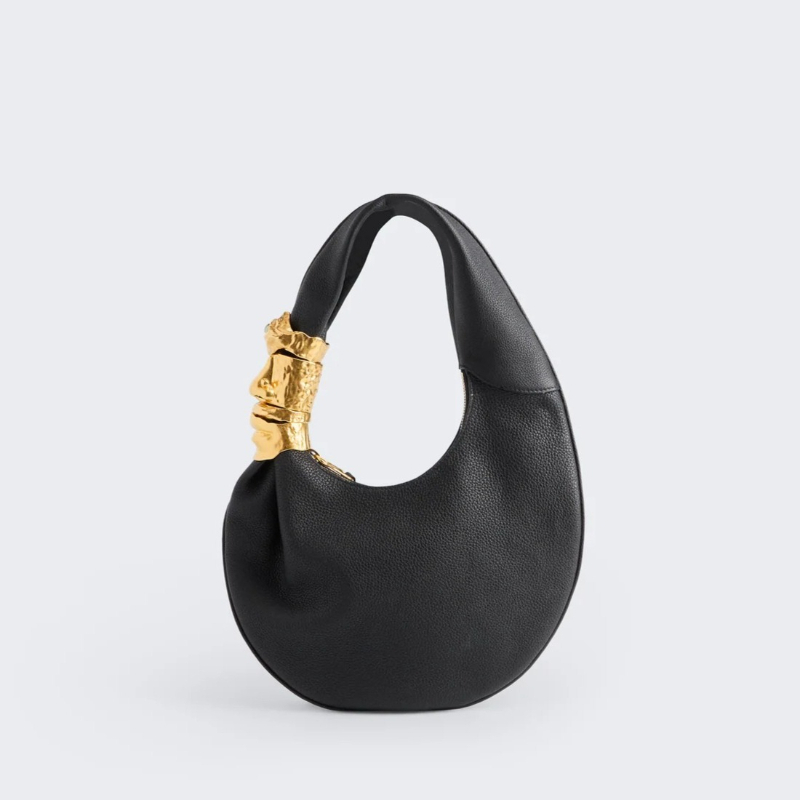 デザイナー高級スフレバッグ女性用ブラックグレインレザーフェイ - Leatherwork Hardware のレビューと価格