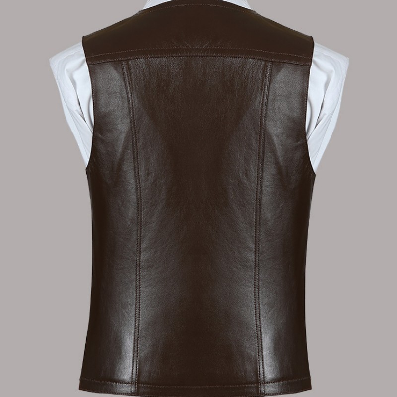 本革シープスキンベスト男性ブラウンビジネスワークジャケットノ - Leather Work Vest For Men のレビューと価格